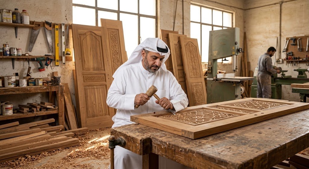 نجار متخصص يقوم بتفصيل وصيانة وتركيب الأثاث الخشبي باحترافية ضمن خدمات نجار خشب النزهه الكويت